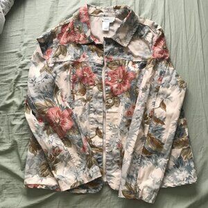 Coldwater Creek Lightweight 100% Cotton Floral Jacket Size Medium